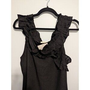 NWT Ribbed ruffle sleeveless black large tank top dressy blouse